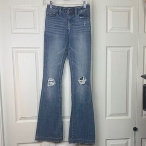 Sun & Shadow Distressed Blue Flare Jeans